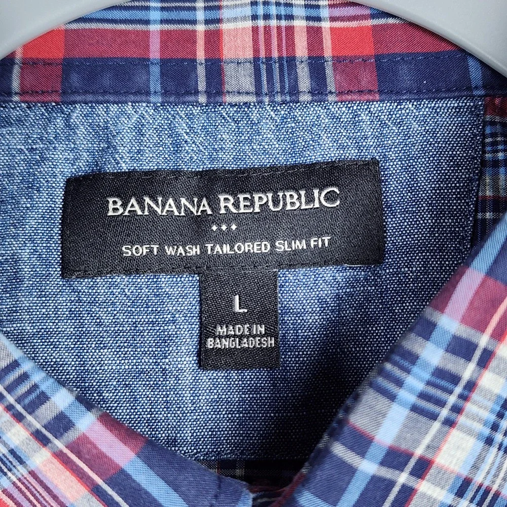Banana Republic Button Down Mens L Slim Fit Soft Wash Plaid Shirt Excellent